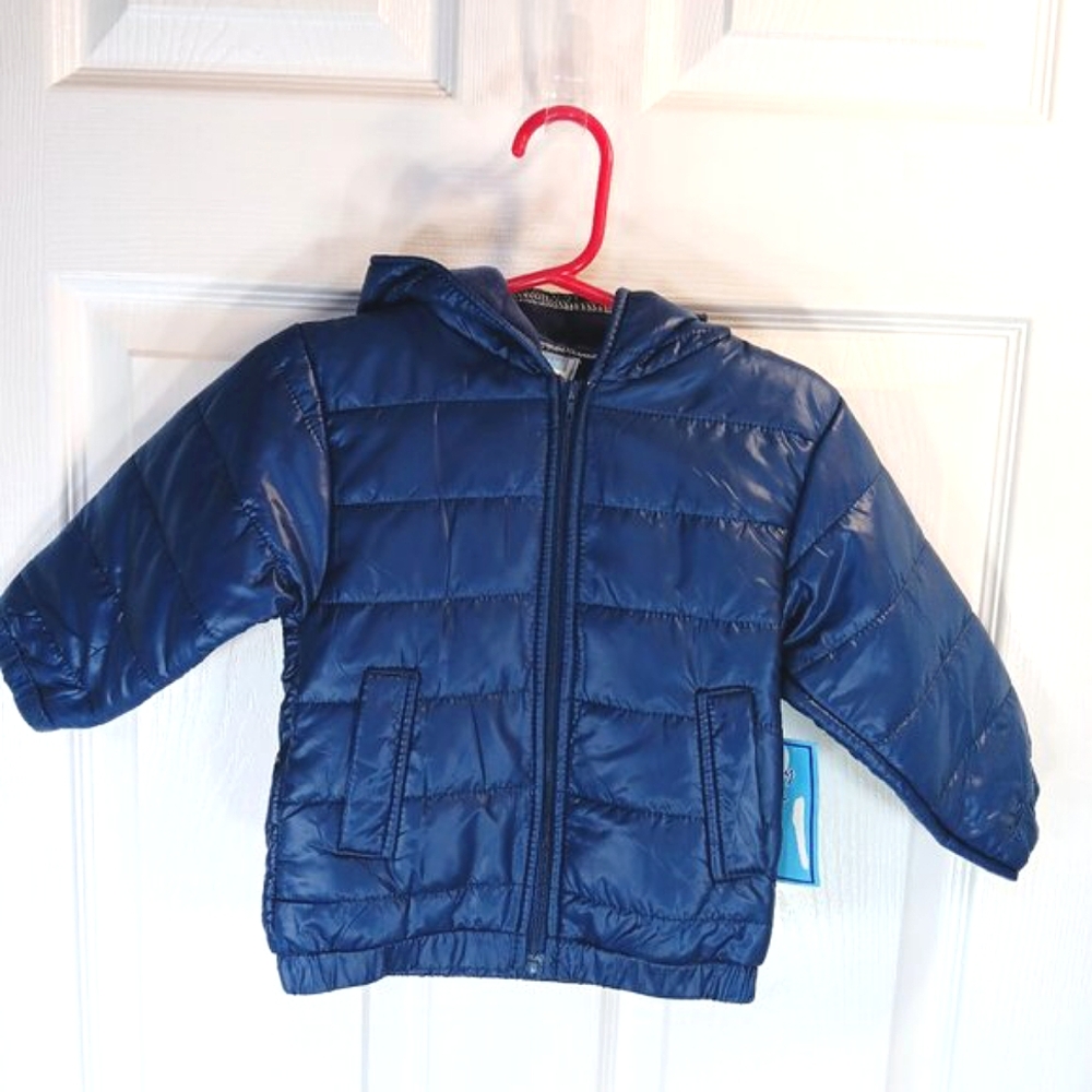 NWT Baby Boy 18M Puffer Jacket Blue Cozy Kids Fleece Lined Coat
